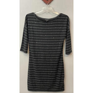 Express Womens Large Black Gray Knee-Length Lined Pullover Sequined Dress! A3233